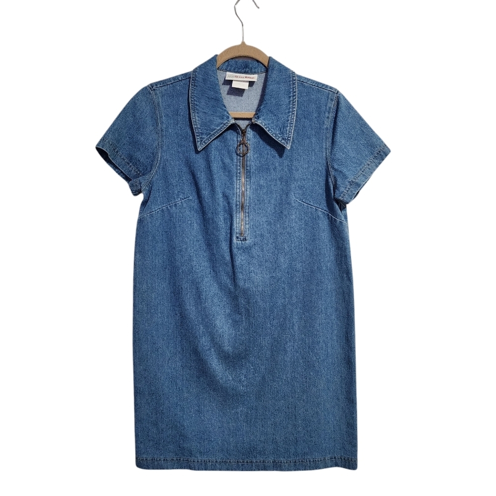 GRASS RAGGS x‎ VINTAGE 90's denim short sleeve zipper dress mini dress size L